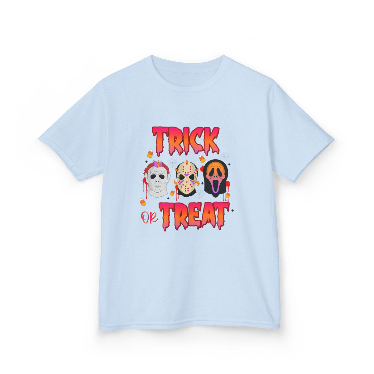 Kids T-Shirt — 'Trick or Treat' Halloween Mask Faces Tee