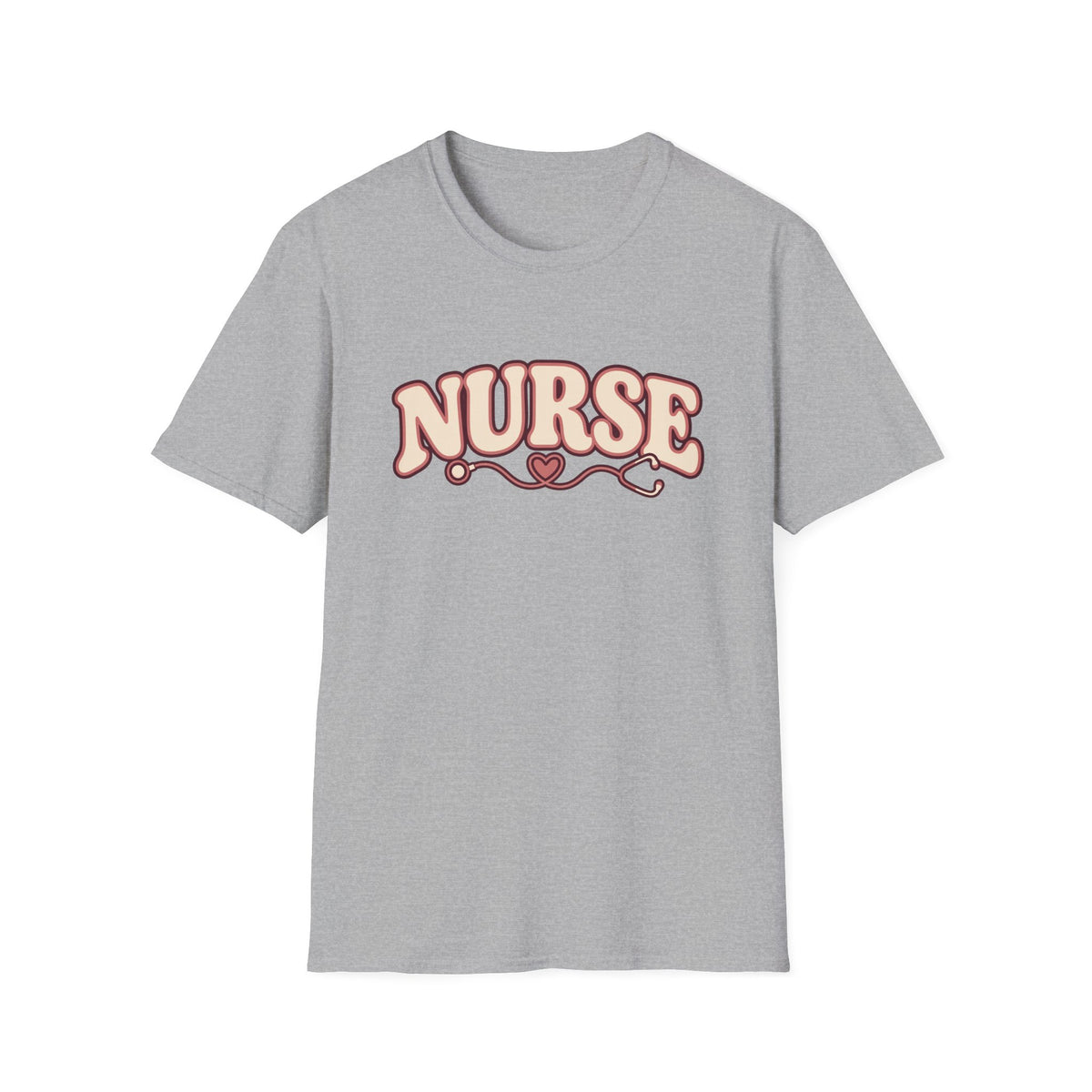 Nurse Retro Script T-Shirt — Pink Heart Stethoscope Design