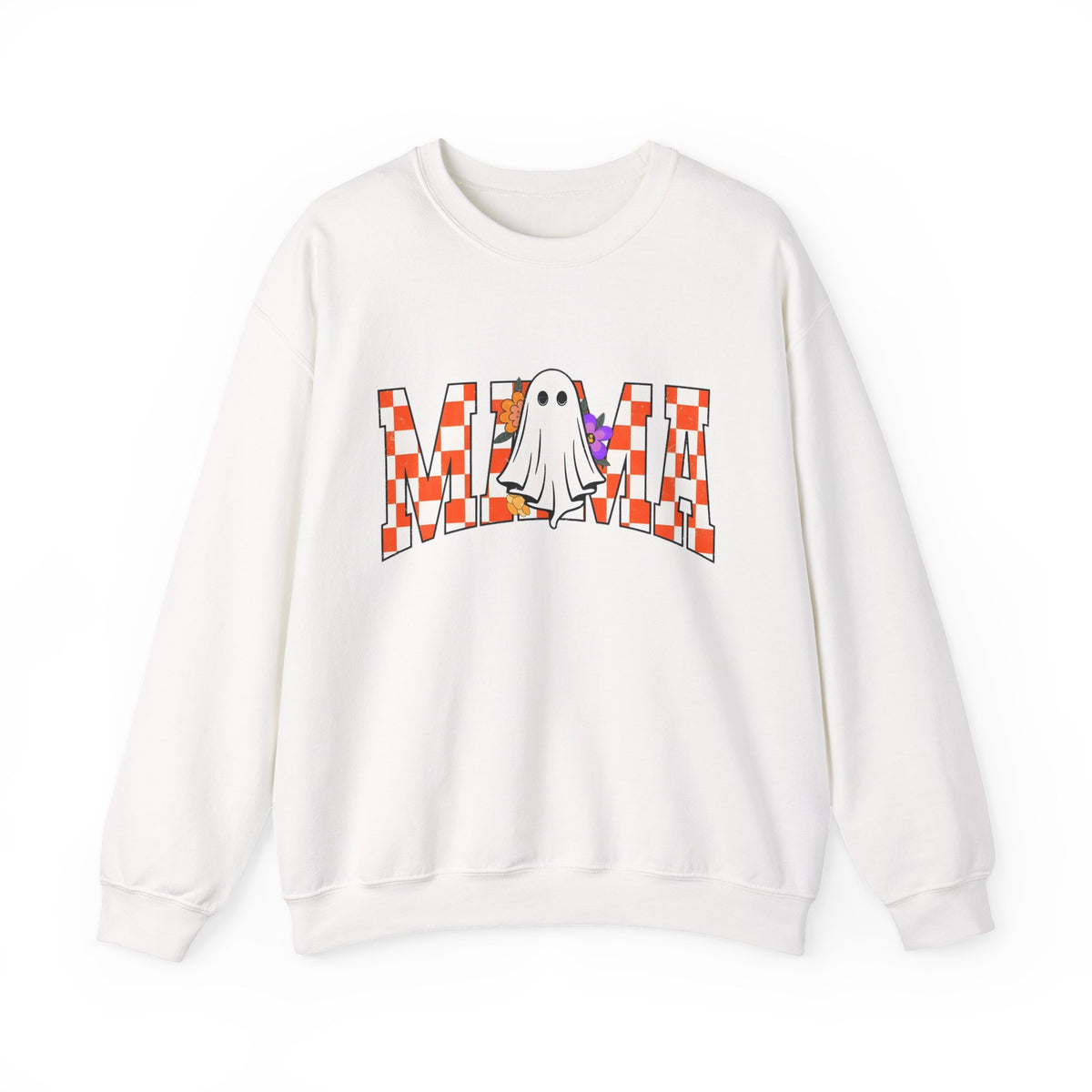 Mama Ghost Checkerboard Crewneck Sweatshirt — Cute Halloween Mom Pullover