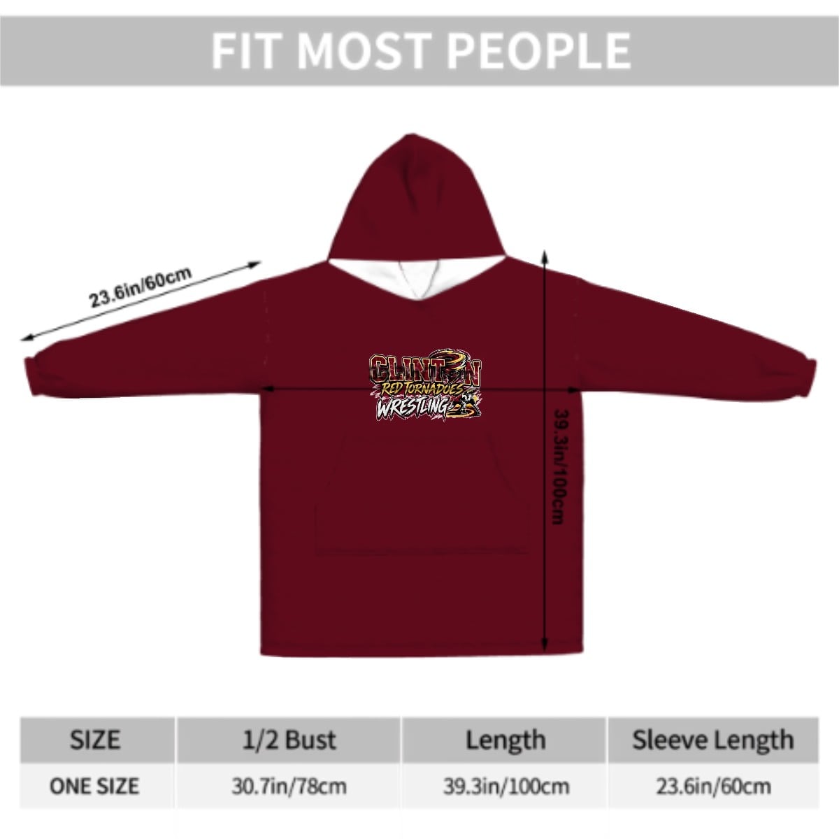 Adult Blanket Hoodie Clinton Wrestling